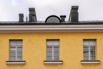 Windows in the buildings. Helsinki city architecture