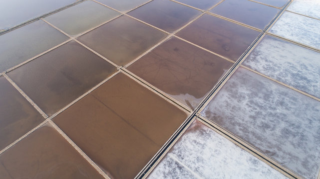 Aerial view of Ston saltworks in Dalmatia, Croatia.