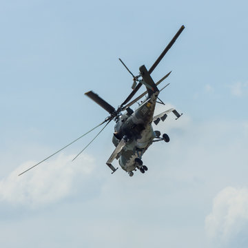 BERLIN, GERMANY - JUNE 03, 2016: Attack helicopter Mil Mi-24 Hind. Czech Air Force. Exhibition ILA Berlin Air Show 2016