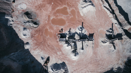 Industrial place from above. Mine storage place, mining minerals and black coal.