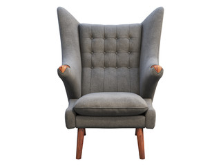 Mid-century gray fabric wing chair. 3d render.
