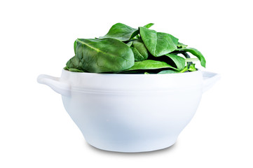 Spinach leaves on a white isolated background
