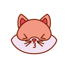 Cute kawaii cat cartoon line and fill style icon vector design