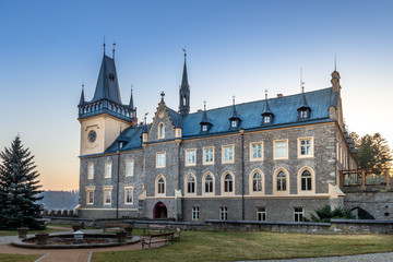 Fototapeta na wymiar Zruc nad Sazavou, Czech Republic - A beautiful Gothic castle in Zruc nad Sazavou in winter. Central Bohemia region of the Czechia.