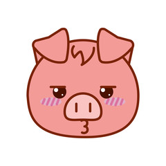 Cute kawaii pig cartoon line and fill style icon vector design