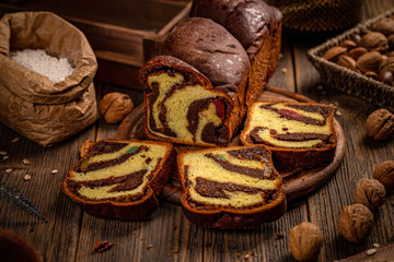 Still life of walnut loaf bread