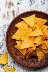 Tortilla chips in ceramic plate