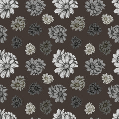 flowers graphics sketch pattern seamless print textile illustration hand-drawn line daisies gerbera bloom spring summer holiday flower plant flora brown shades