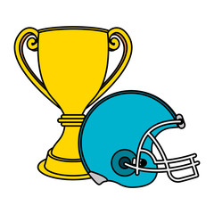 american football sport helmet with trophy cup