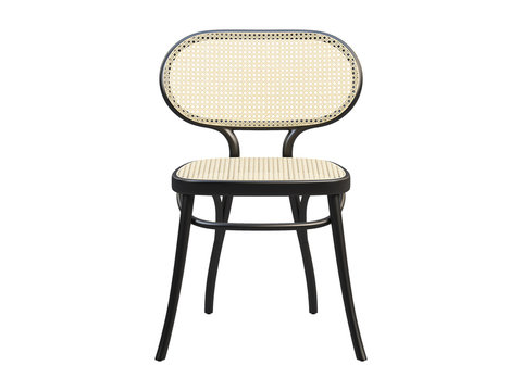 Mid-century bent beech-wood chair with woven cane backrest and seat. 3d render.