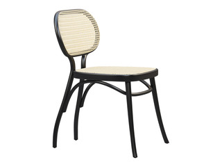 Mid-century bent beech-wood chair with woven cane backrest and seat. 3d render.
