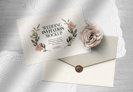 Wedding Invitation and Envelope Mockup
