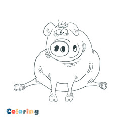 Scared pig. Vector caricature in the form of coloring.
