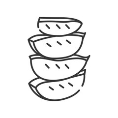 Aloe pieces black line icon. Cutted aloe leaf. Fresh slices of aloe. Pictogram for web page, mobile app, promo. UI UX GUI design element. Editable stroke.