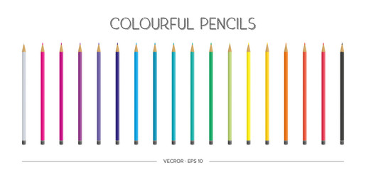 A large set of realistic colored pencils. Vector illustration.