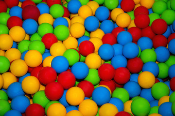 Children's playpen colorful balls. Top down view.