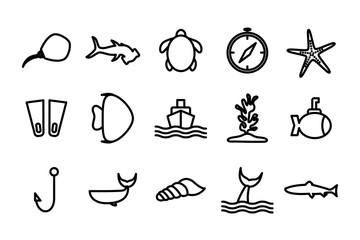 Isolated sea life silhouette style icon set vector design