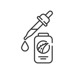 Aloe oil black line icon. Oil made from aloe. Viscous liquid. Moisturizes and nourishes the skin. Skincare. Also used for massage. Pictogram for web page, mobile app, promo. Editable stroke.
