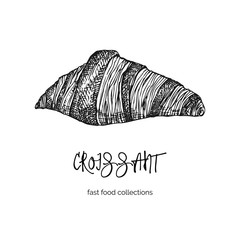 Hand drawn ink sketch donut. Engraving style. Fast food breakfast collection. Good idea for your cafe menu design, street festival flyer, sticker, tattoo, fashion print.