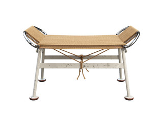 Mid-century braided rope ottoman with metal legs. 3d render.