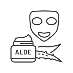 Using aloe mask black line icon. Using mask with aloe to soothing, deep-penetrating treatment for irritated or inflamed skin. Face skincare. Pictogram for web page, mobile app, promo. Editable stroke.