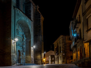 Parroquia de Santo Tomás (Parish Church of St. Thomas the Apostle) and Plaza de la Iglesia in Haro, La Rioja, Spain, at night