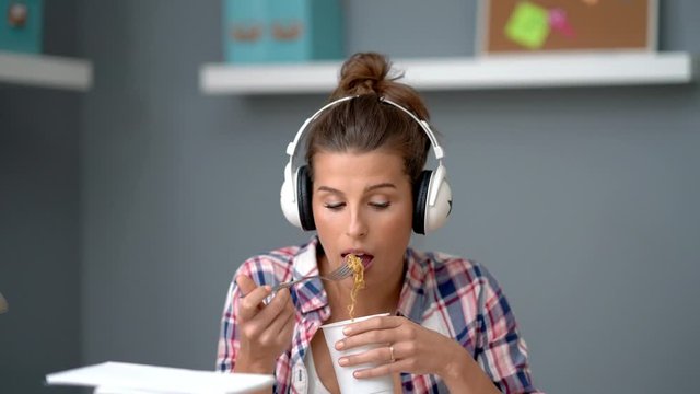 Female student learning at home