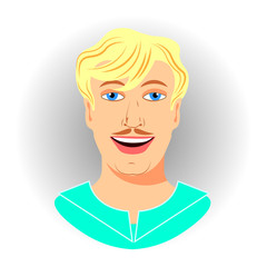 Portrait of a smiling fair-skinned man with blond hair isolated. Avatar. Icon Vector illustration