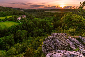 Epic sunset on hill near Prague.