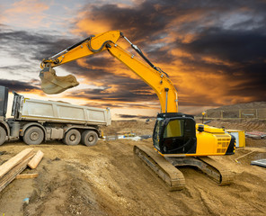 excavator at construction site