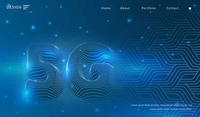 Obraz premium 5G abstract technology background dyanmic warp wave line 3d grid ground. Cyber technology Ai tech wire network futuristic wireframe.