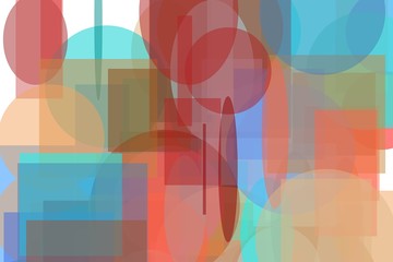 Abstract red blue brown orange circle and ellipses squares and rectangles illustration background