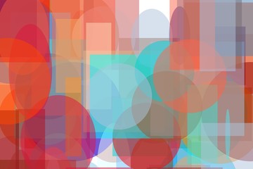Abstract red blue brown orange circle and ellipses squares and rectangles illustration background