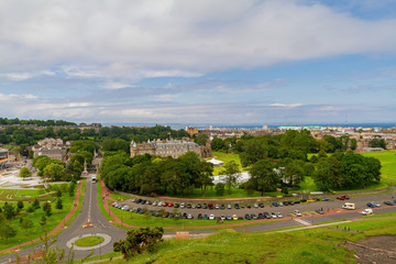 High angle view of the cityscape from Holyrood Park