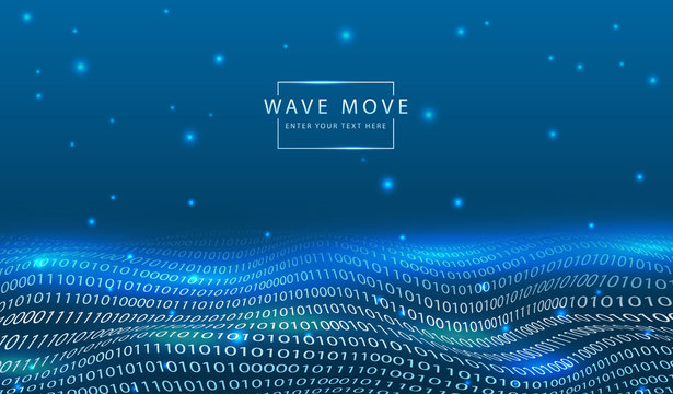 Abstract technology background dyanmic warp wave line 3d grid ground. Information network business infographics background. Computer Binary Digit.