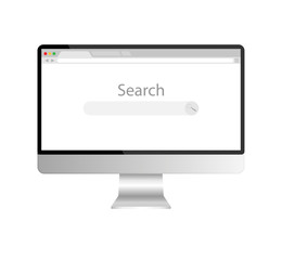 Computer monitor and internet browser window on a screen. Web browser blank template in a flat style. Vector illustration isolated on white background.	
