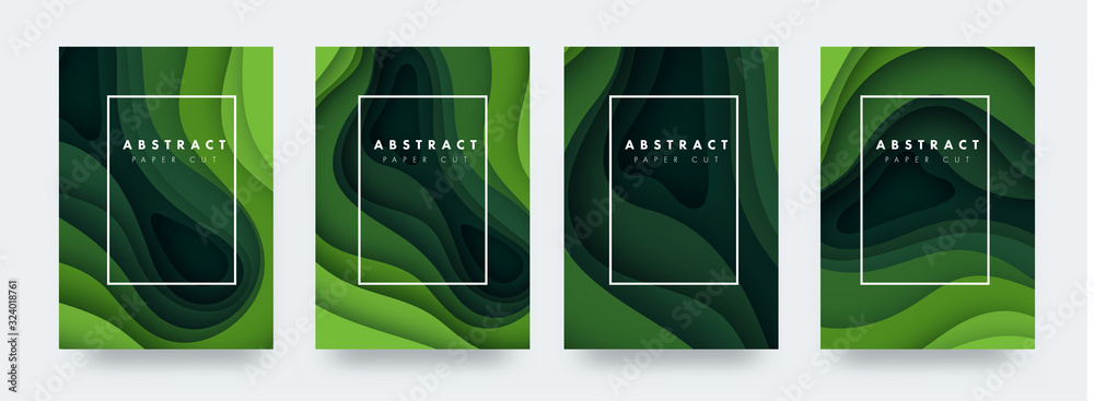 Wall mural 3d abstract background with green paper cut shapes. vector design layout for business presentations,