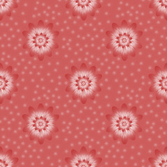 Seamless repeat pattern with pink flowers on pink background. For drawn fabric, gift wrap, wall art design.