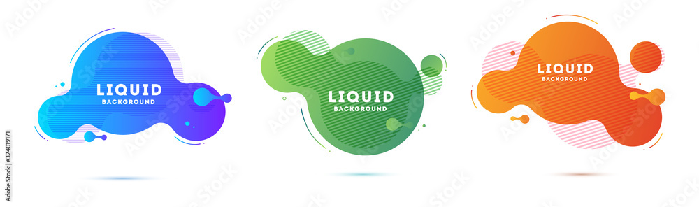 Poster set of liquid color abstract geometric shapes. fluid gradient elements for minimal banner, logo, soc