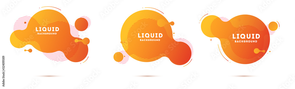 Wall mural orange, pink, blue geometric abstract elements set. dynamical colored forms and lines. flowing shape