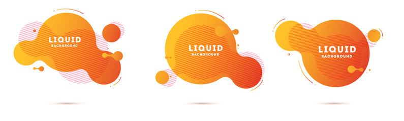 Orange, pink, blue geometric abstract elements set. Dynamical colored forms and lines. Flowing shapes banners. Template for design of logo, flyer, presentation, vector illustration.