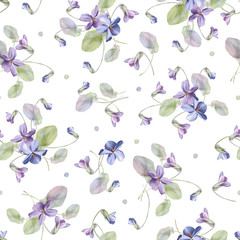 Botanical watercolor drawing of violets pattern