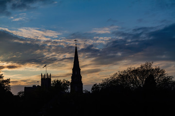 Obraz premium Afternoon shadow view of the tower of The Parish Church of St Cuthbert