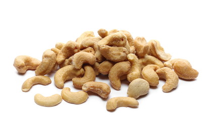 Cashew nuts salted isolated on white background