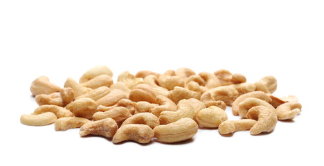 Cashew nuts salted isolated on white background