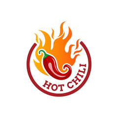 Hot Chilli logo food label or sticker. Concept for farmers market, organic food, natural product design.Vector illustration. Chili Pepper Spicy Restaurant Logo in White Isolated, Vector EPS 10