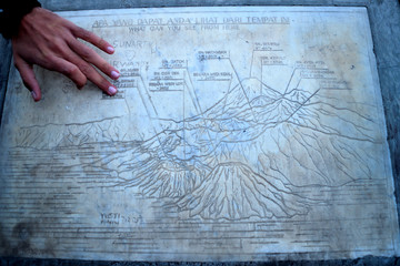Closeup of the original map of the Bromo Tengger Semeru np