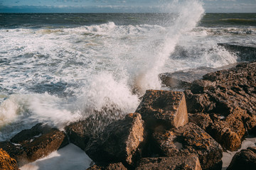 waves on the sea beach on a sunny day