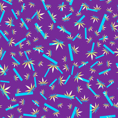 Hemp leaves with gradient on a blue background. Abstract seamless
