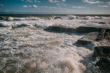 waves on the sea beach on a sunny day